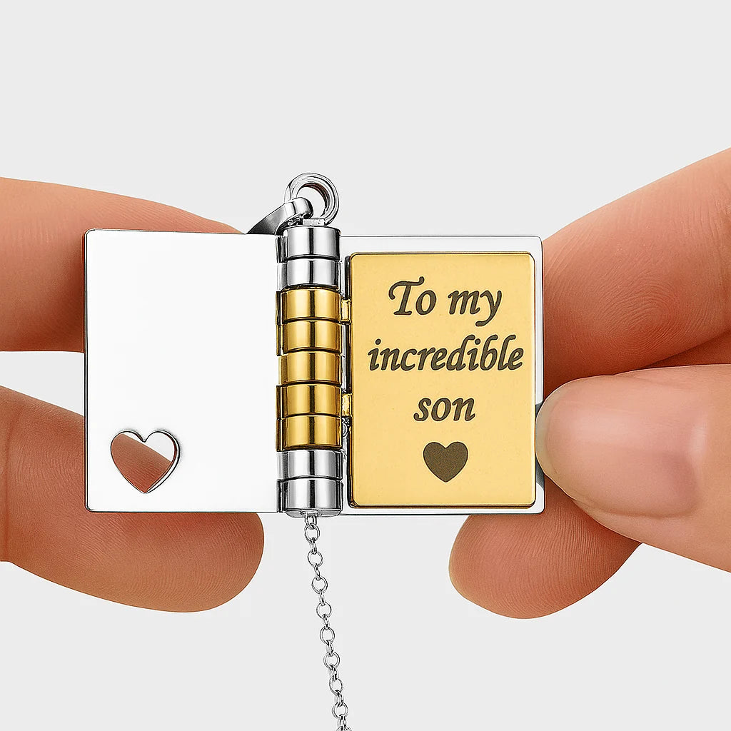 Engraved Book Necklace For Son PETITE LIGHTS