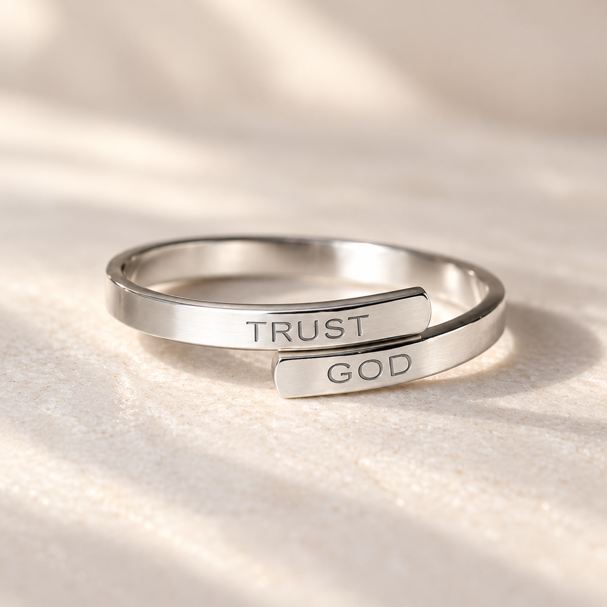 TRUST GOD Engraved Inspirational Stainless Steel Ring PETITE LIGHTS