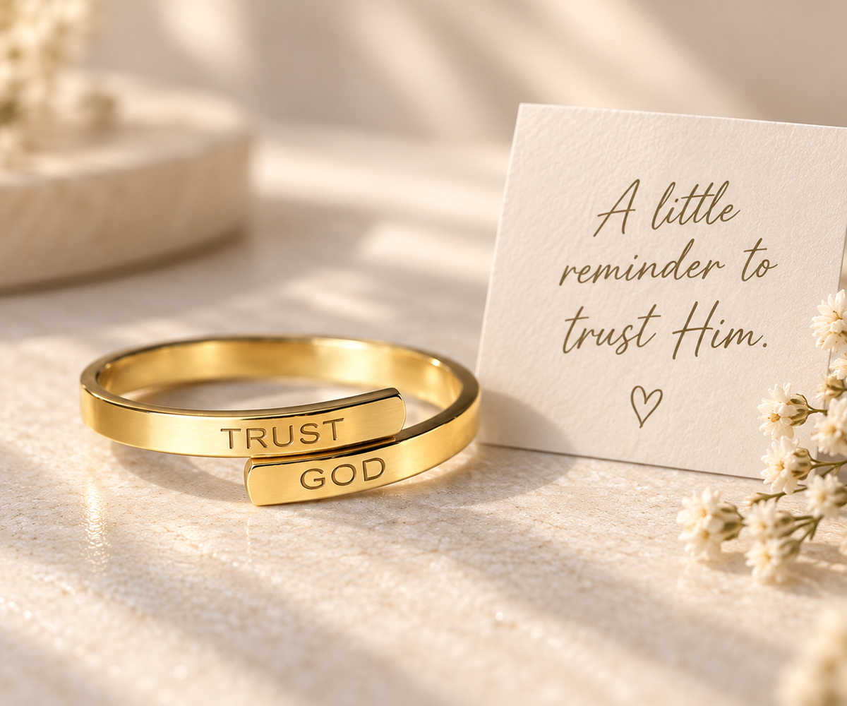 TRUST GOD Engraved Inspirational Stainless Steel Ring PETITE LIGHTS