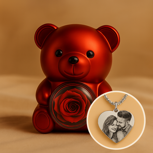 ENTERNAL ROSE BEAR W/ ENGRAVED NECKLACE