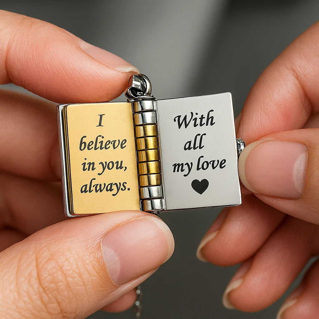 Engraved Book Necklace For Son PETITE LIGHTS