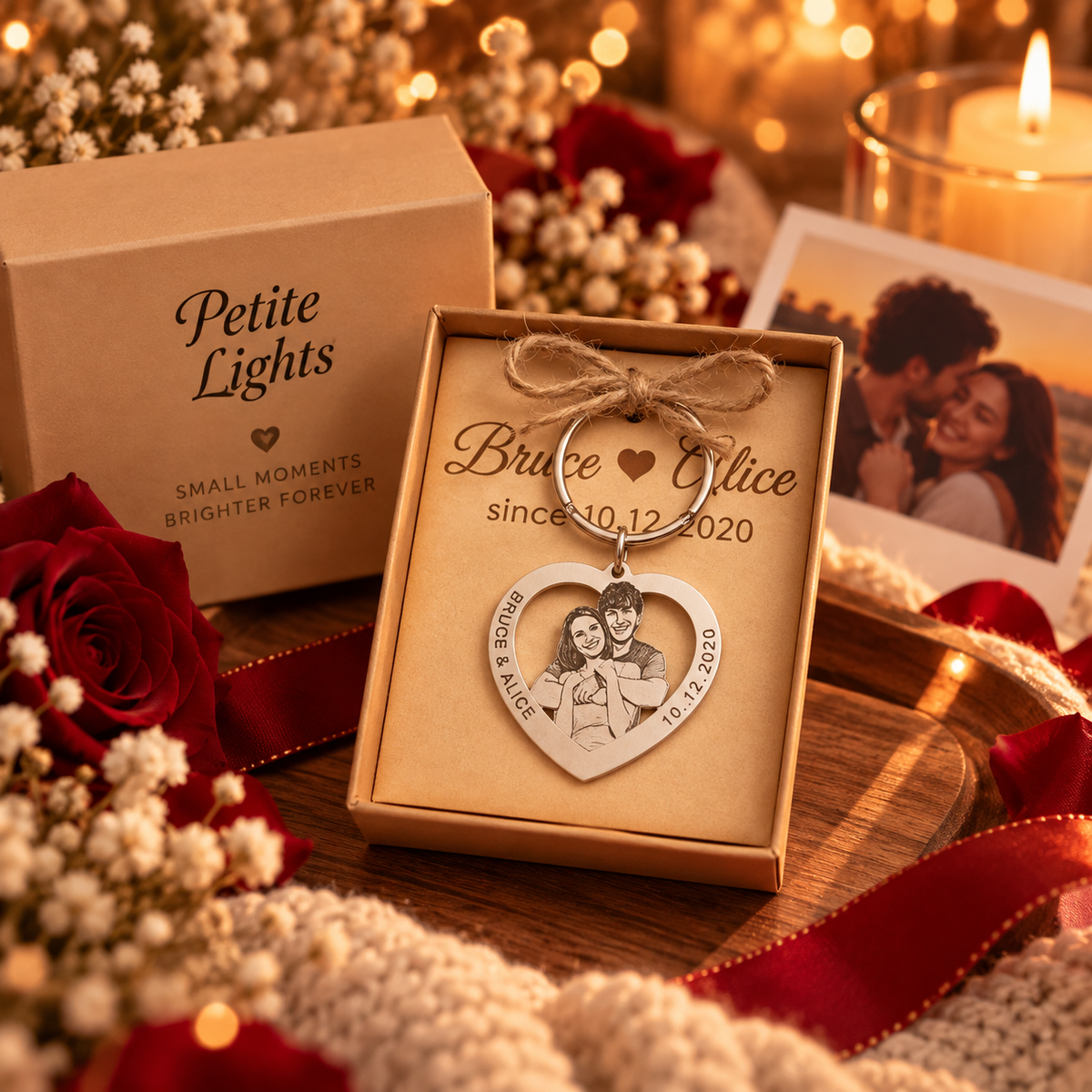 PETITE LIGHTS HEART DATE KEYCHAIN