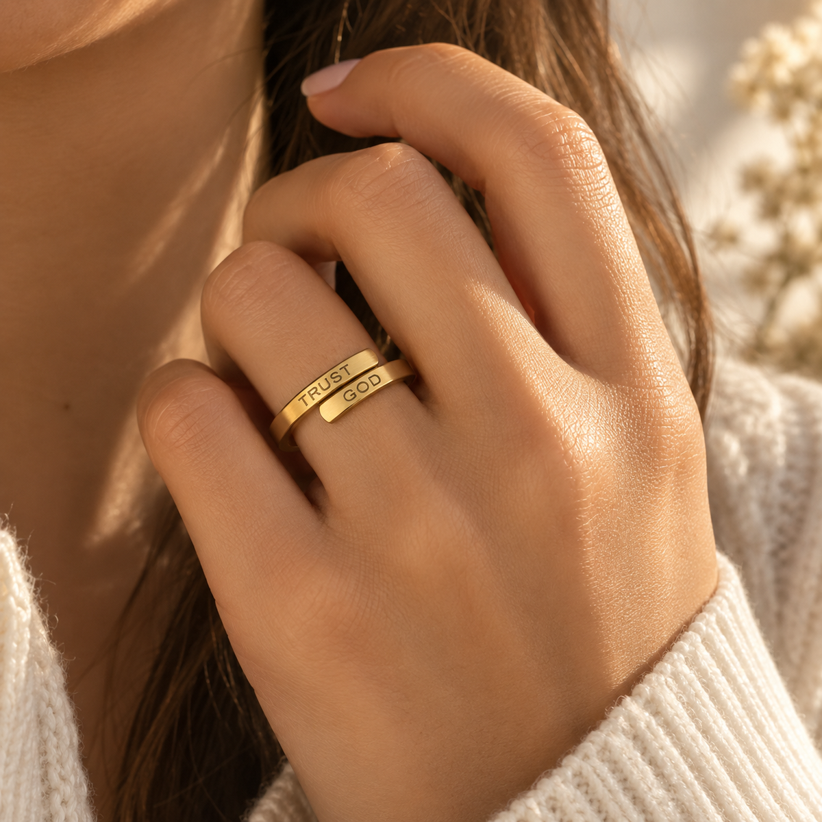 TRUST GOD Engraved Inspirational Stainless Steel Ring PETITE LIGHTS