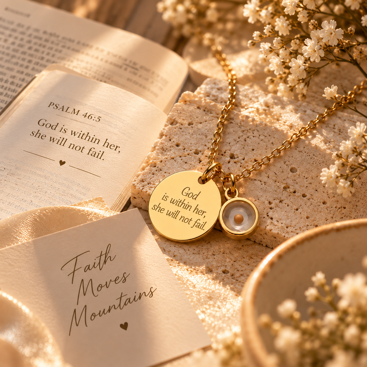 PETITE LIGHTS MUSTARD FAITH NECKLACE
