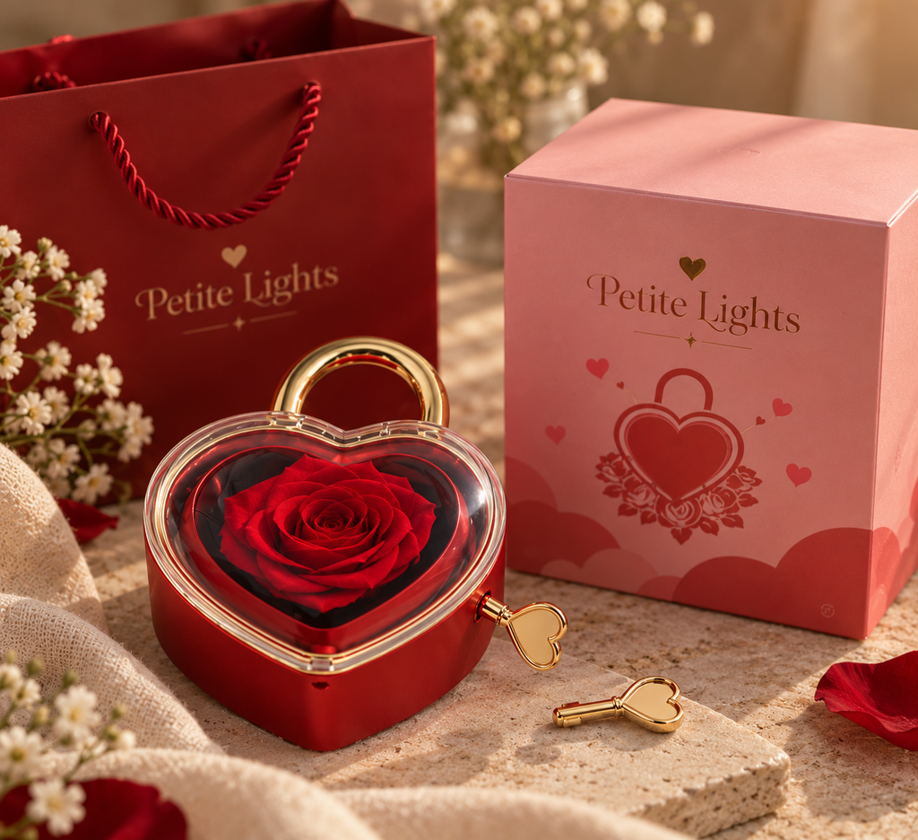 PETITE LIGHTS HEART ETERNAL ROSE BOX