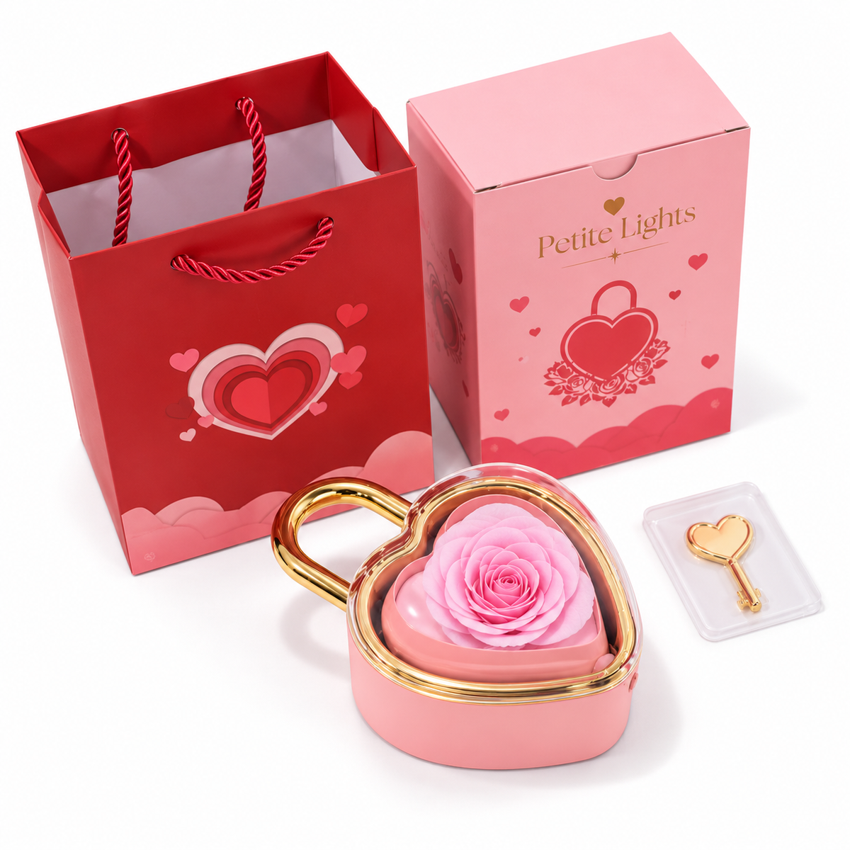 PETITE LIGHTS HEART ETERNAL ROSE BOX