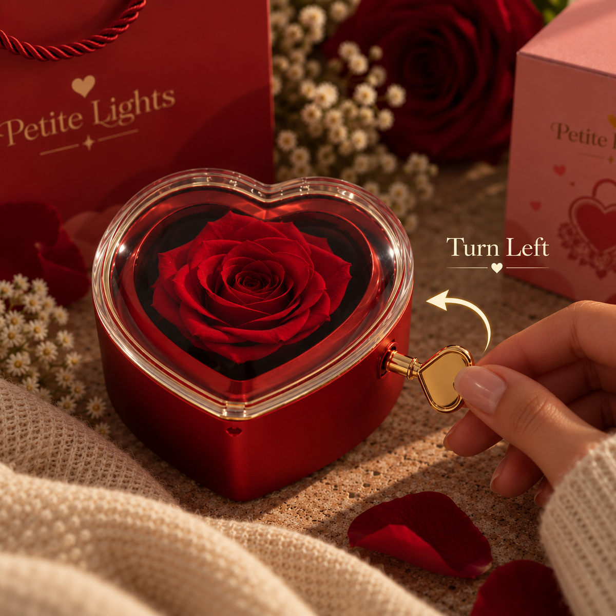 PETITE LIGHTS HEART ETERNAL ROSE BOX